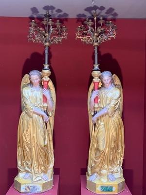 Angels en Terra-Cotta polychrome , France 19th century ( anno 1890 )