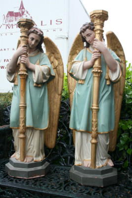 Angels en Terra-Cotta polychrome, France 19th century