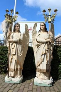 Angels Glass Eyes. Measures 150 Cm. With Candle Sticks. en PLASTER POLYCHROME, France 19th century