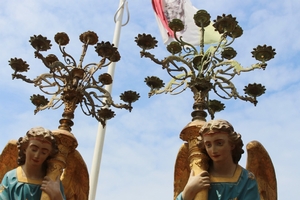 Angels. Height Angels Without Chandeliers: 100 Cm. en Terra-Cotta polychrome, France 19th century