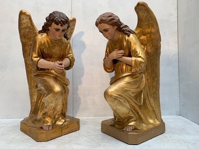 Angels Signed : Giscard en Plaster polychrome, Toulouse France 19th century ( anno 1870 )