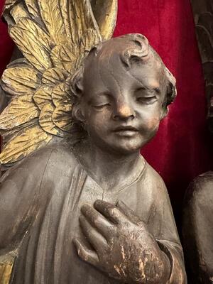 Architectural Ornaments With Angels en Hand - Carved Wood , France 19 th century ( Anno 1850 )
