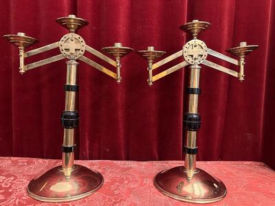 Adjustable Candle Holders style art - deco en Brass / Bronze / Ebony Wood, Belgium  20 th century ( Anno 1930 )