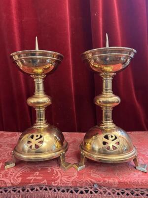 Candle Holders Measures Without Pin style art - deco en Brass / Bronze , Belgium  20 th century ( Anno 1930 )