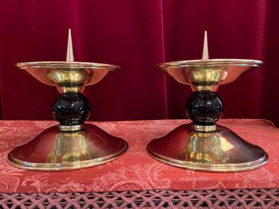 Candle Holders Measures Without Pin style art - deco en Brass / Polished and Varnished /  Ebony Wood, Belgium  20 th century ( Anno 1930 )