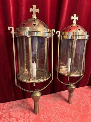 Lanterns style art - deco en Brass / Bronze / Glass, Belgium  20 th century ( Anno 1930 )