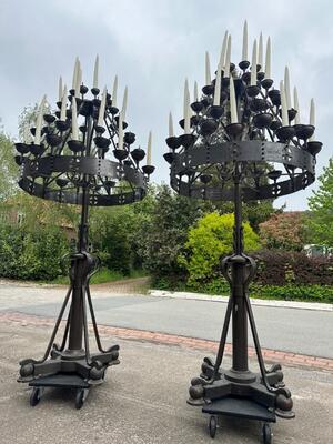 Large Candle Holders By : Brom ! style art - deco en Bronze / Partly Hand - Hammered, Netherlands  20 th century ( Anno 1930 )