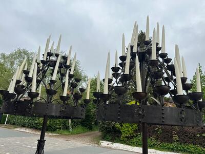 Large Candle Holders By : Brom ! style art - deco en Bronze / Partly Hand - Hammered, Netherlands  20 th century ( Anno 1930 )