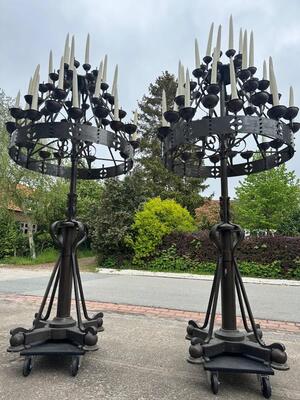 Large Candle Holders By : Brom ! style art - deco en Bronze / Partly Hand - Hammered, Netherlands  20 th century ( Anno 1930 )