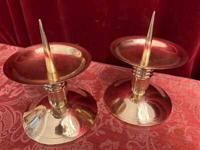 Matching Candle Holders Height Without Pin. style art - deco en Brass / Polished and Varnished, Belgium  20 th century ( Anno 1930 )