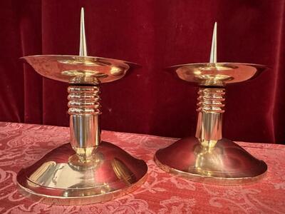 Matching Candle Holders Height Without Pin. style art - deco en Brass / Polished and Varnished, Belgium  20 th century ( Anno 1930 )