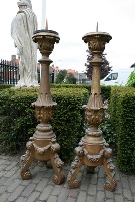 Large Wooden Candle Sticks style barok en wood polychrome, Belgium 19th century