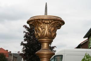 Large Wooden Candle Sticks style barok en wood polychrome, Belgium 19th century