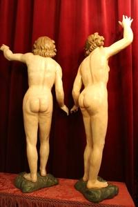 Adam & Eva Statues. Higher Price Range ! style Baroque en hand-carved wood polychrome, Southern Germany 19 th century