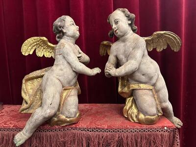 Angels style Baroque  en Hand - Carved Wood Polychrome , Italy  17 th century Anno ( 1690 )