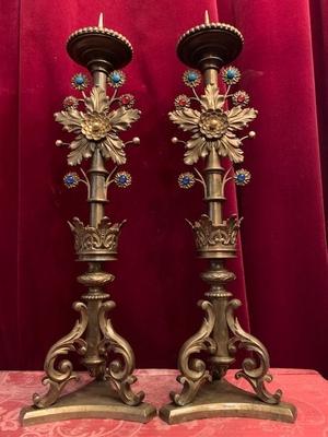 Candle Sticks Measures Without Pin style Baroque en Bronze / Stones, France 19th century