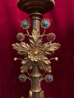 Candle Sticks Measures Without Pin style Baroque en Bronze / Stones, France 19th century