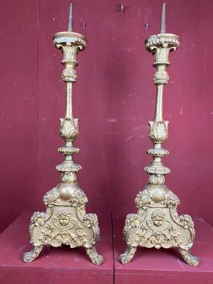 Candle Sticks Measures Without Pin style Baroque en wood polychrome, France 18th century