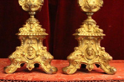 Candle Sticks Measures Without Pin style Baroque en Full - Bronze - Gilt, France 19th century ( anno 1870 )