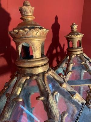 Exceptional Pair Of Large Baroque Venetian Lanterns  style Baroque en wood polychrome / Glass, Italy 18 th century