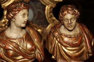 Relics Of St. Julia & St. Basilius Magnus style baroque en hand-carved wood polychrome gilt, Italy 17