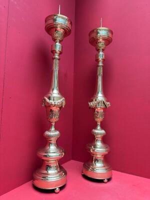 Candle Holders Measures Without Pin style Baroque - Style en Brass /  Polished and Varnished, Belgium  18 th century ( Anno 1765 )