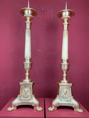 Candle Sticks Measures Without Pin style BAROQUE-STYLE en Bronze / Polished and Varnished, Belgium 19 th century ( Anno 1875 )