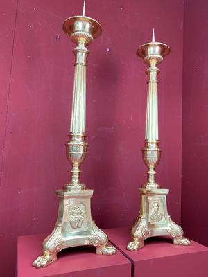 Candle Sticks Measures Without Pin style BAROQUE-STYLE en Bronze / Polished and Varnished, Belgium 19 th century ( Anno 1875 )