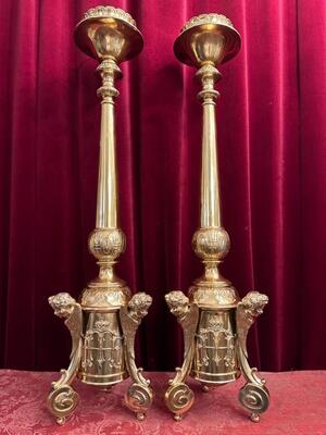 Exceptional Candle Sticks All Sides Are The Same Full Bronze Angels ! style Baroque - Style en Brass / Bronze / Polished and Varnished, Belgium  19 th century ( Anno 1855 )