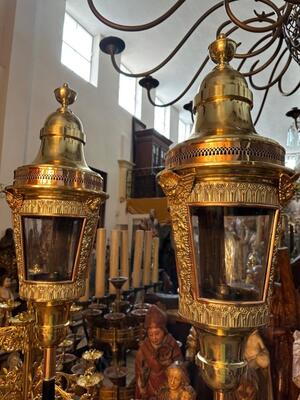 Matching Lanterns style Baroque - Style en Brass / Bronze / Polished and Varnished / Glass, Belgium  19 th century ( Anno 1840 )