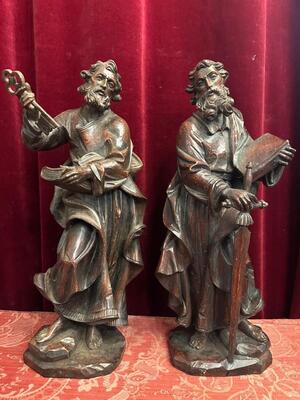 Pair Handcarved Walnut Sculptures St. Peter & St. Paul  style Baroque - Style en Walnut wood , France 18 th century ( Anno 1790 )