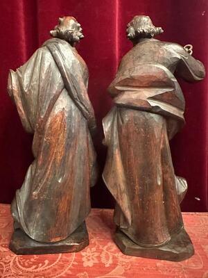 Pair Handcarved Walnut Sculptures St. Peter & St. Paul  style Baroque - Style en Walnut wood , France 18 th century ( Anno 1790 )