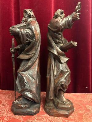 Pair Handcarved Walnut Sculptures St. Peter & St. Paul  style Baroque - Style en Walnut wood , France 18 th century ( Anno 1790 )