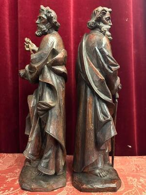 Pair Handcarved Walnut Sculptures St. Peter & St. Paul  style Baroque - Style en Walnut wood , France 18 th century ( Anno 1790 )