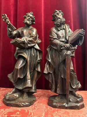Pair Handcarved Walnut Sculptures St. Peter & St. Paul  style Baroque - Style en Walnut wood , France 18 th century ( Anno 1790 )