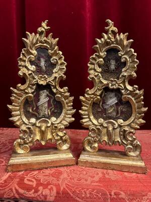 Reliquary - Relics St. Bonifacii M. S. Candida M. S. Honoratii M. S. Laurentii M  style Baroque - Style en Wood / Glass / Fabrics, Southern Germany 19 th century