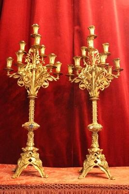 Candle Holders en Bronze / Gilt / Stones, France 19th century ( anno 1875 )