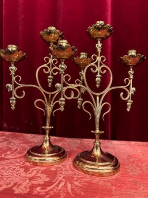 Candle Holders en Brass / Bronze / Polished and Varnished, Belgium  19 th century ( Anno 1885 )