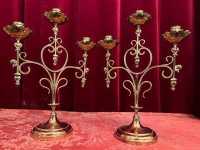 Candle Holders en Brass / Bronze / Polished and Varnished, Belgium  19 th century ( Anno 1885 )