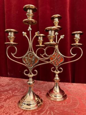 Candle Holders en Brass / Bronze / Polished and Varnished, Belgium  19 th century ( Anno 1885 )