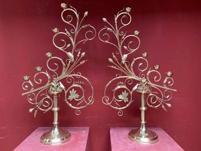 Candle Holders en Brass / Bronze / Polished and Varnished, Belgium 19th century