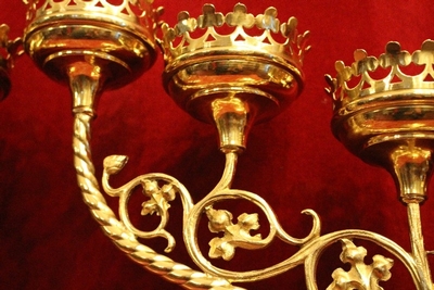 Candle Holders 5 Arms en Brass / Polished and Varnished, Belgium