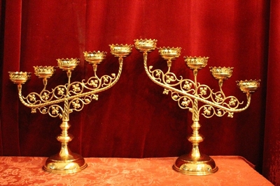 Candle Holders 5 Arms en Brass / Polished and Varnished, Belgium