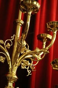 Candle Sticks en Brass / Bronze / Polished and Varnished, Flemish 19th century