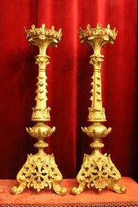 Candle Sticks Measures Without Pin en Bronze / Gilt, France 19th century