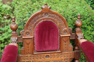 Chairs. Completely & Professionally Refit According To The Traditional Methods And With Original Materials. en wood oak / Red Velvet., Belgium 19th century