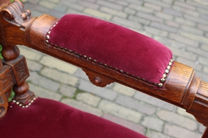 Chairs. Completely & Professionally Refit According To The Traditional Methods And With Original Materials. en wood oak / Red Velvet., Belgium 19th century