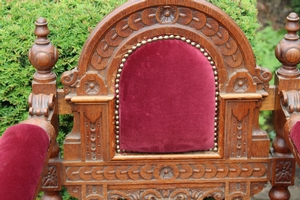 Chairs. Completely & Professionally Refit According To The Traditional Methods And With Original Materials. en wood oak / Red Velvet., Belgium 19th century