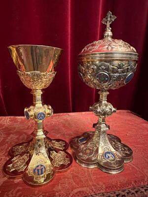 Chalice And Ciborium en Full - Silver / Enamel / Silver Marks Present, Paris - France  19 th century