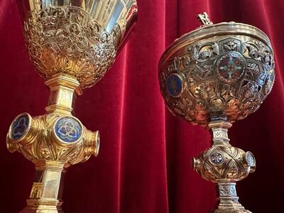 Chalice And Ciborium en Full - Silver / Enamel / Silver Marks Present, Paris - France  19 th century